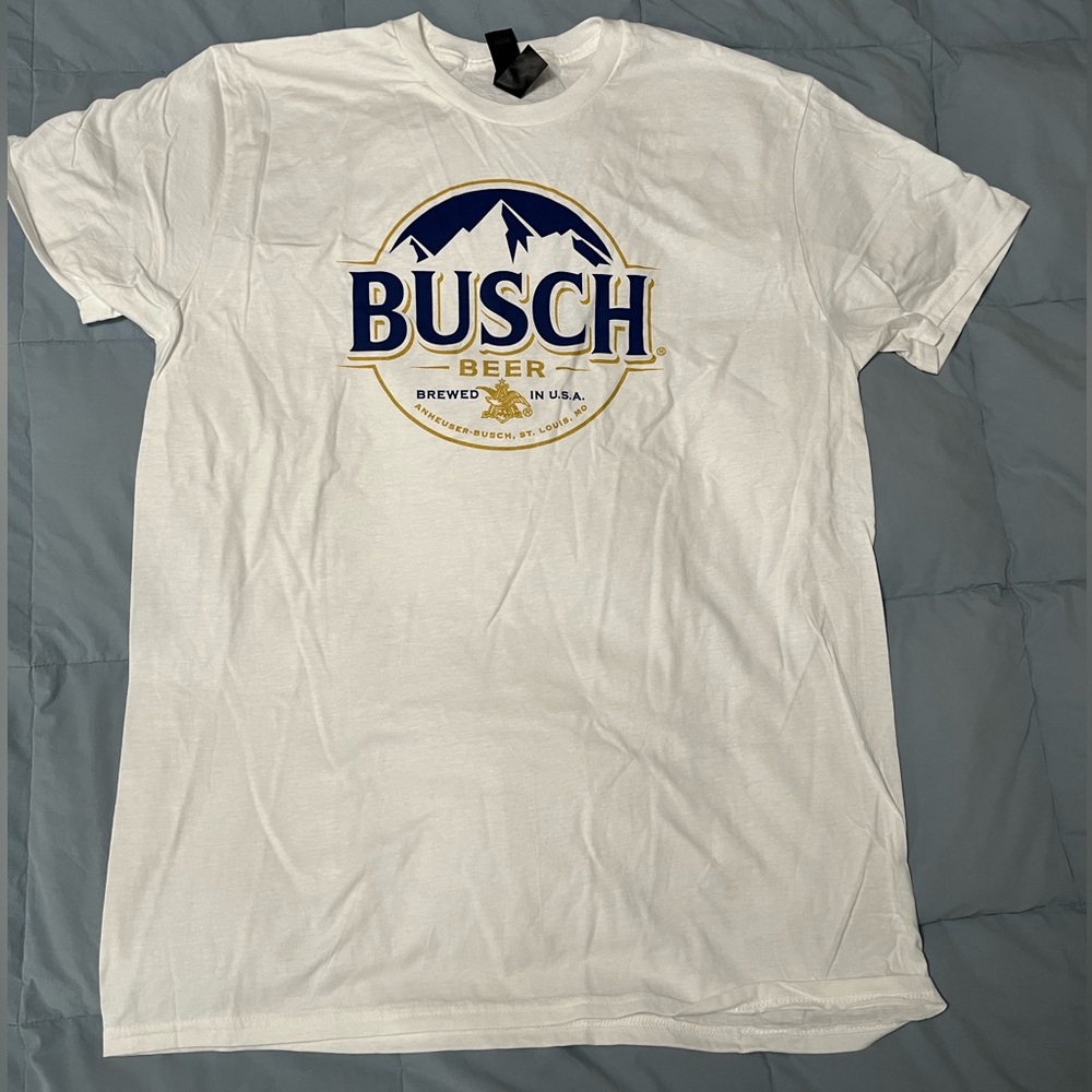 White Busch Beer T-Shirt Size Large